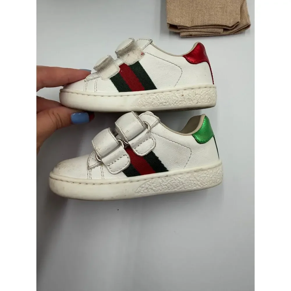 Gucci kids leather ace sneaker with web size 20 with box